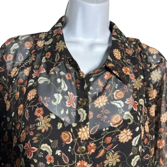 Soft Surroundings black floral chiffon blouse size XL Long sleeve button down - Picture 4 of 10